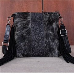 Trinity Ranch Hair-On Cowhide/Tooled Fringe Concealed Carry Crossbody Bag