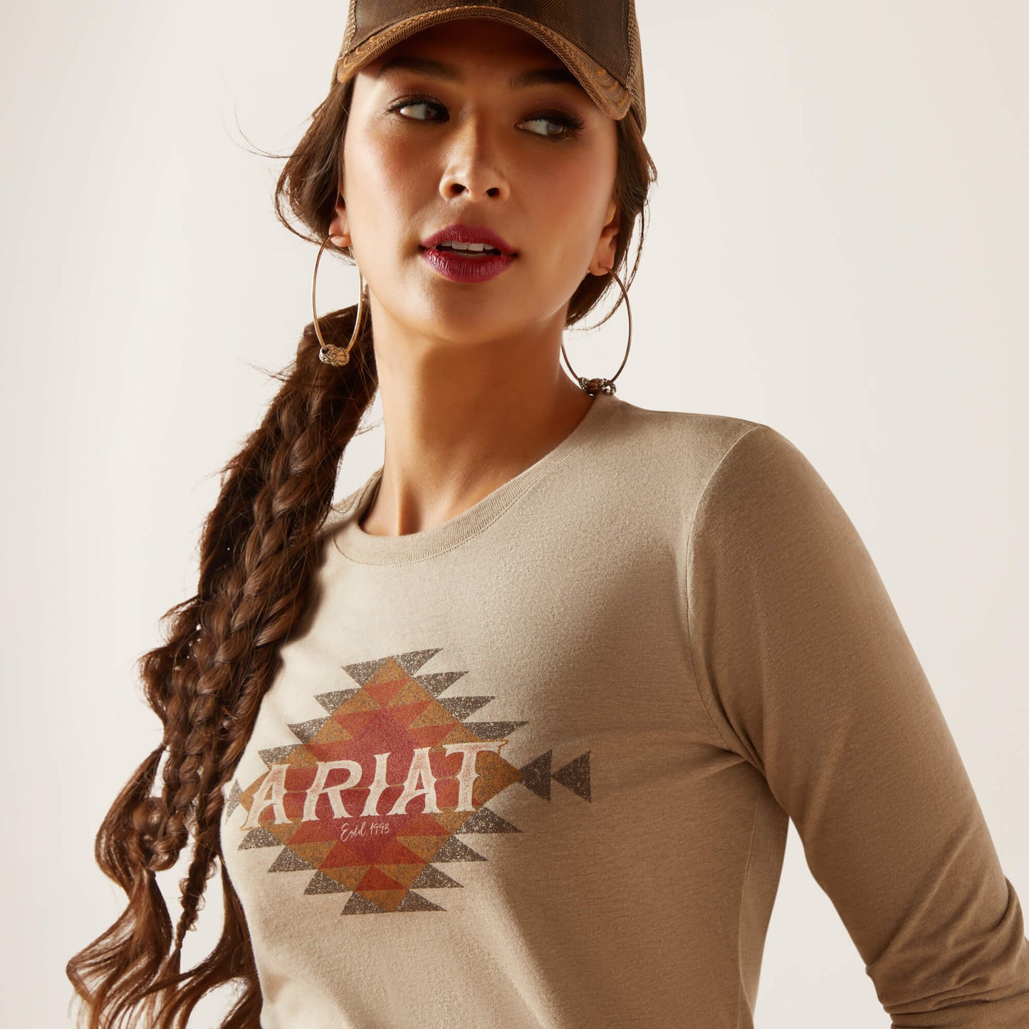 Ariat Womens Southwest Logo L/S tee Oatmeal Heather