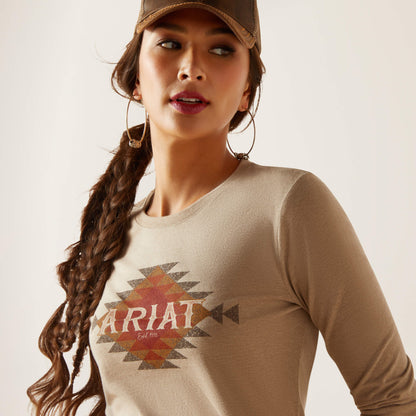 Ariat Womens Southwest Logo L/S tee Oatmeal Heather