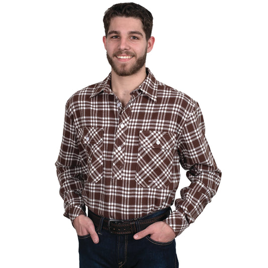 Just Country Cameron Flannel - 1/2 Button - Dark Chocolate