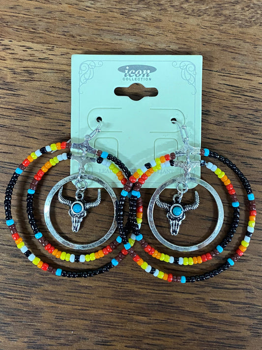 Black Solomon Steer Seed Bead Earrings