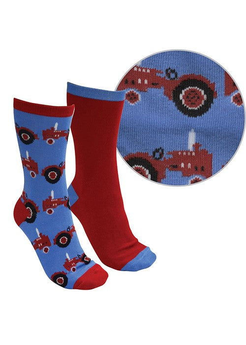 Adults Farmyard Sock 2 Pack Blue/Red