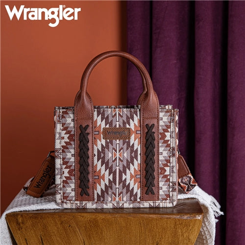 Wrangler Southwestern Pattern Dual Sided Print Mini Tote/Crossbody - Tan