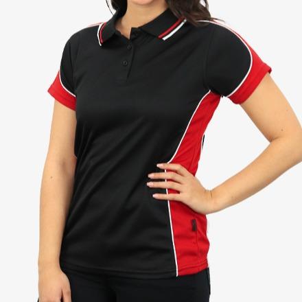 Be Seen Ladies Polo Black/Red/White