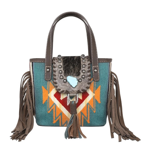 Montana West Hair-On Cowhide Collection Aztec Tapestry Small Tote/Crossbody