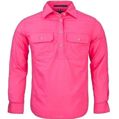 Kids Pilbara C/Front L/S Shirt H/Pink