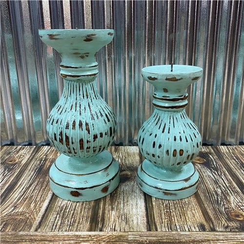 Timber Candles with shells - Turquoise