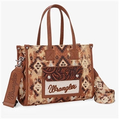 Wrangler Aztec Canvas Tote - BROWN