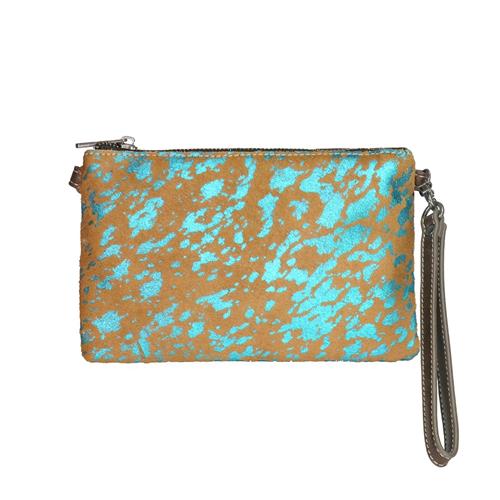 Montana Cowhide Leather Clutch/Crossbody - Aqua