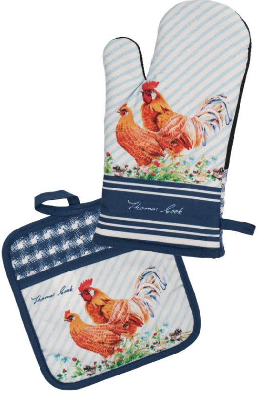 Thomas Cook oven mitt pot holder set - Navy/White