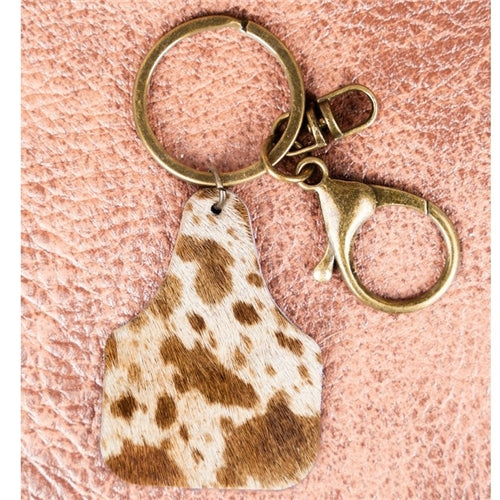 Sunset Canyon Brown Cow Cattle Tag Keychain