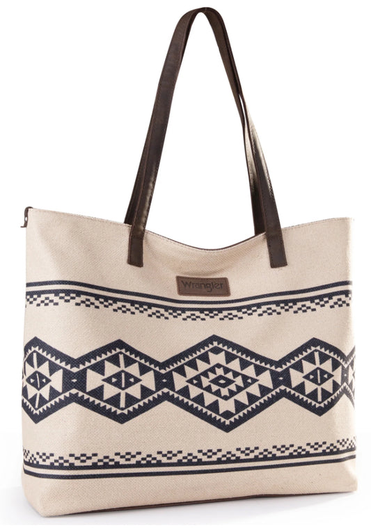 Wrangler Aztec Pattern Print Canvas Tote Bag - Tan