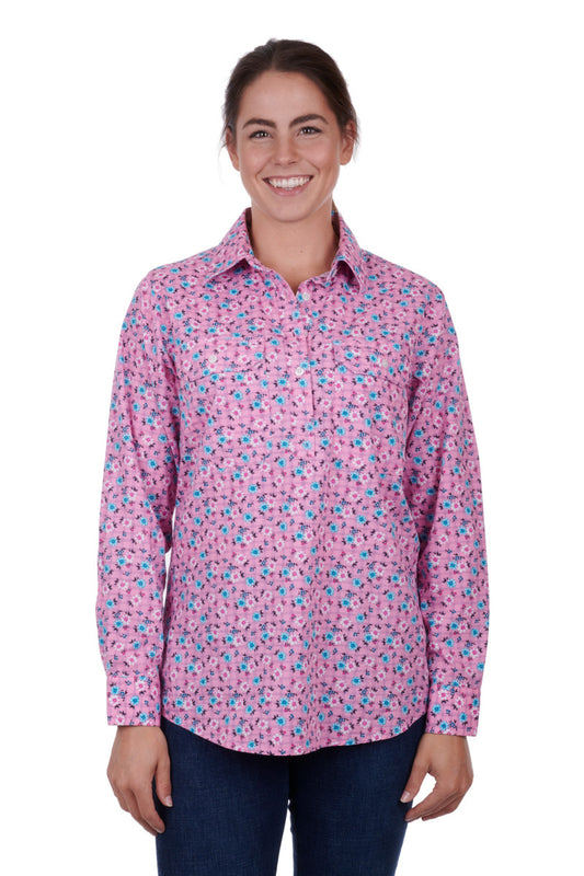 Hard Slog Womens Floria 1/2 Button L/S Shirt