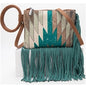 Montana West Aztec Print Fringe Ring Handle Wristlet Clutch Bag