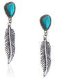 Rustic Couture's Hot Pink Nature Stone with Feather Silver Dangling Earring - Turquoise