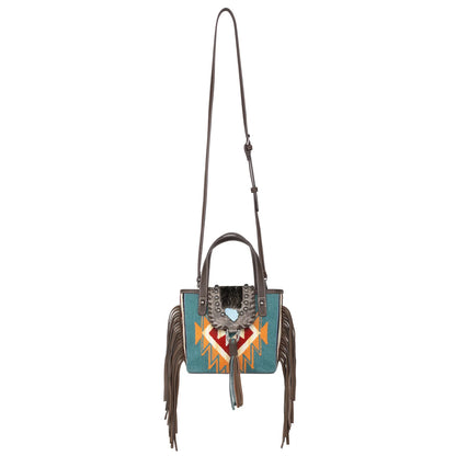 Montana West Hair-On Cowhide Collection Aztec Tapestry Small Tote/Crossbody Coffee