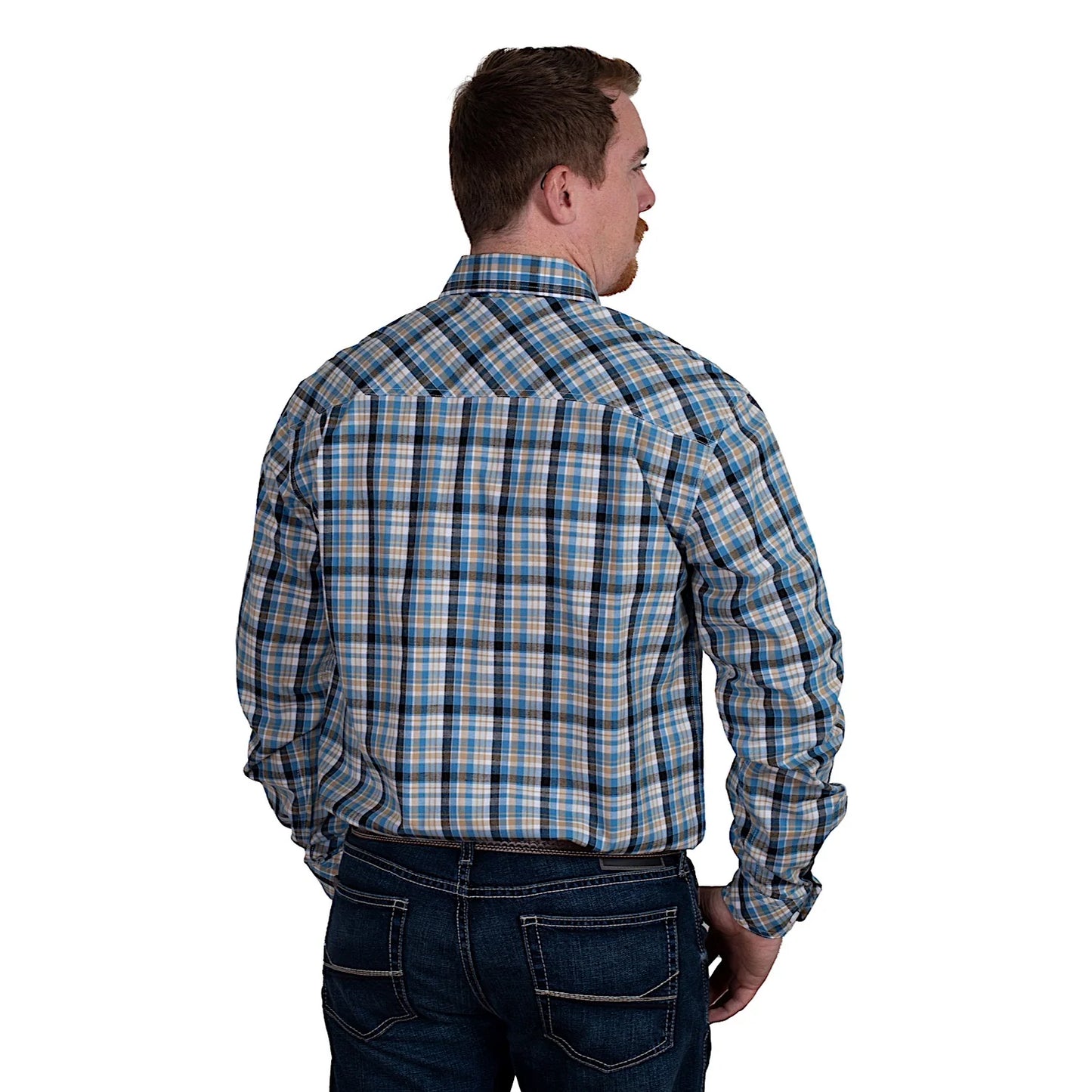 Just Country Mens ‘AUSTIN’ 100% Cotton Full Button Long Sleeve White/Blue/Brown Stripe