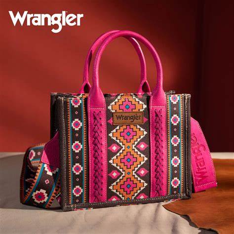 Wrangler Southwestern Print Small Canvas Tote/Crossbody - Hot Pink