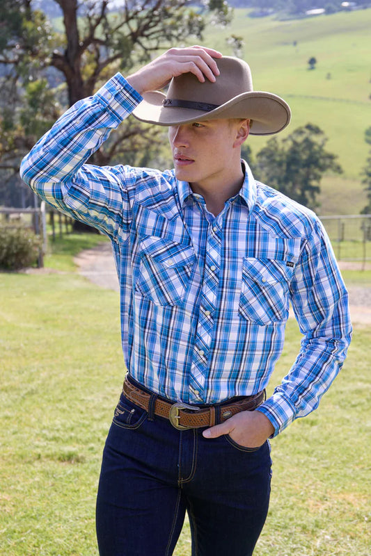 Pure Western Men's Wade L/S Shirt - Blue