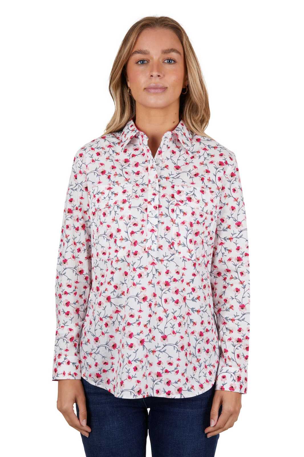 Hard Slog Womens Pearl 1/2 Button L/S Shirt