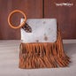 Trinity Ranch Genuine Hair-On Cowhide Ring Handle Wristlet Clutch Bag - Light Brown