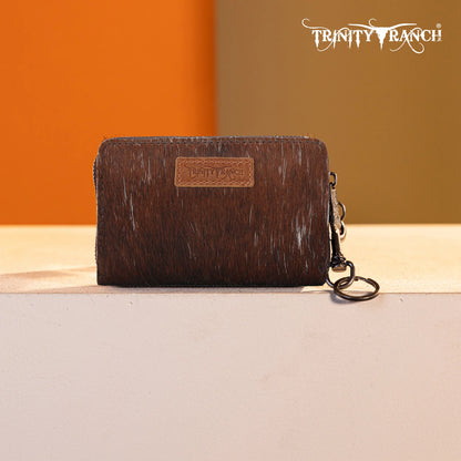 Trinity Ranch Genuine Cowhide Hair-On Floral Tooled Collection Mini Wallet -Coffee