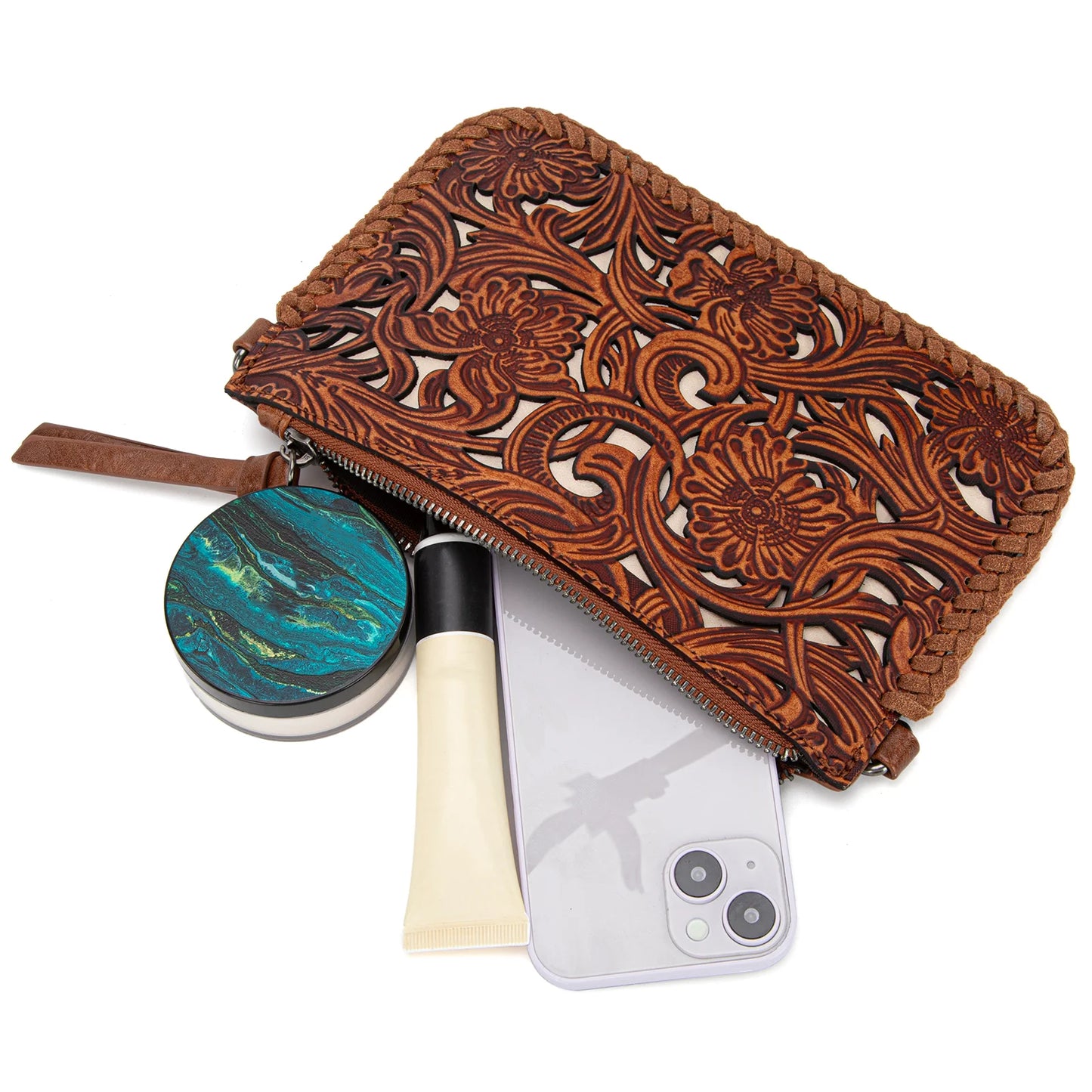 Trinity Ranch Leather Floral Tooled Collection Clutch/Crossbody