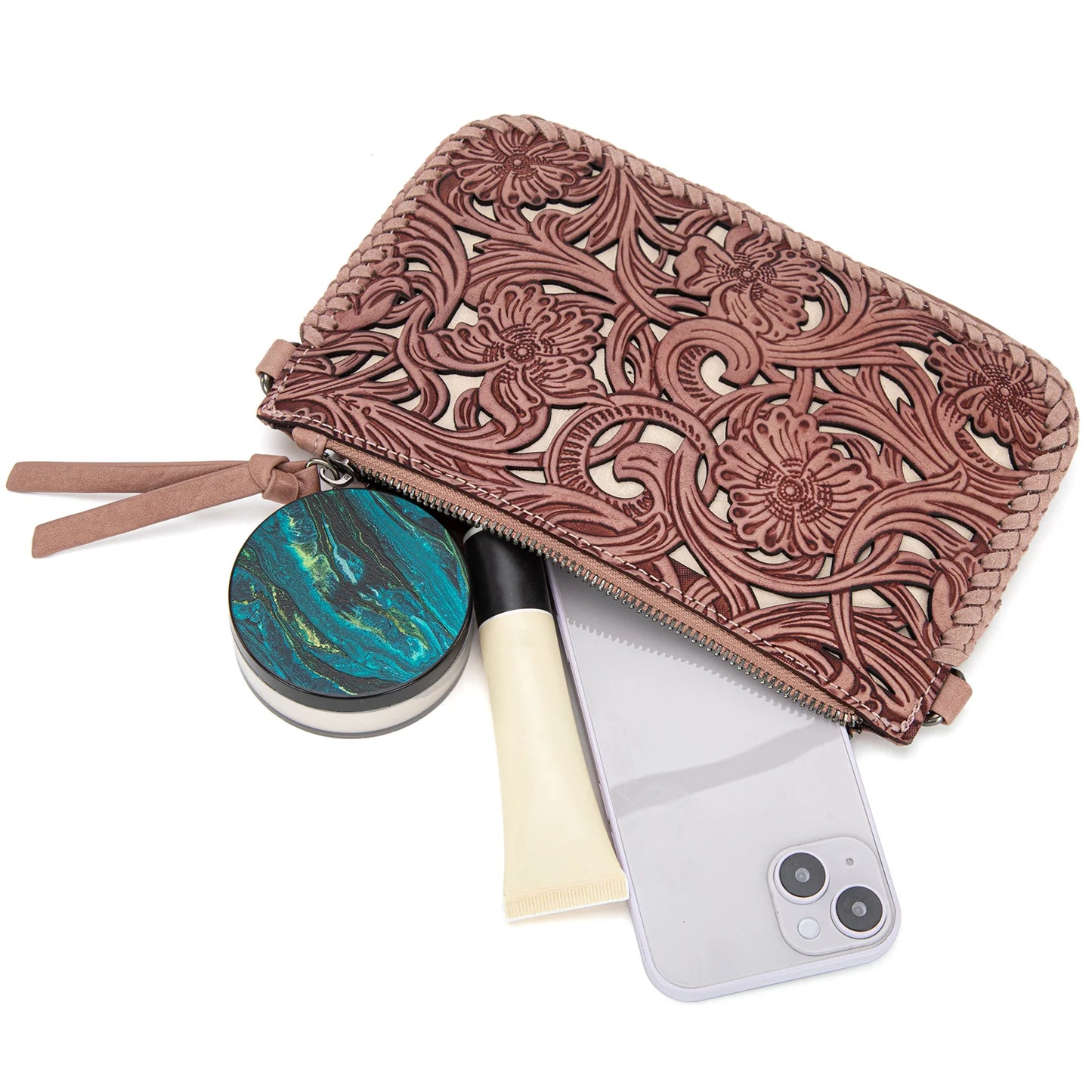 Trinity Ranch Leather Floral Tooled Collection Clutch/Crossbody