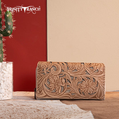 Trinity Ranch Floral Tooled Collection Wallet - Khaki