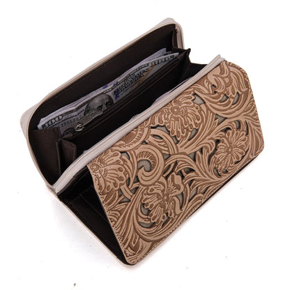 Trinity Ranch Floral Tooled Collection Wallet - Khaki