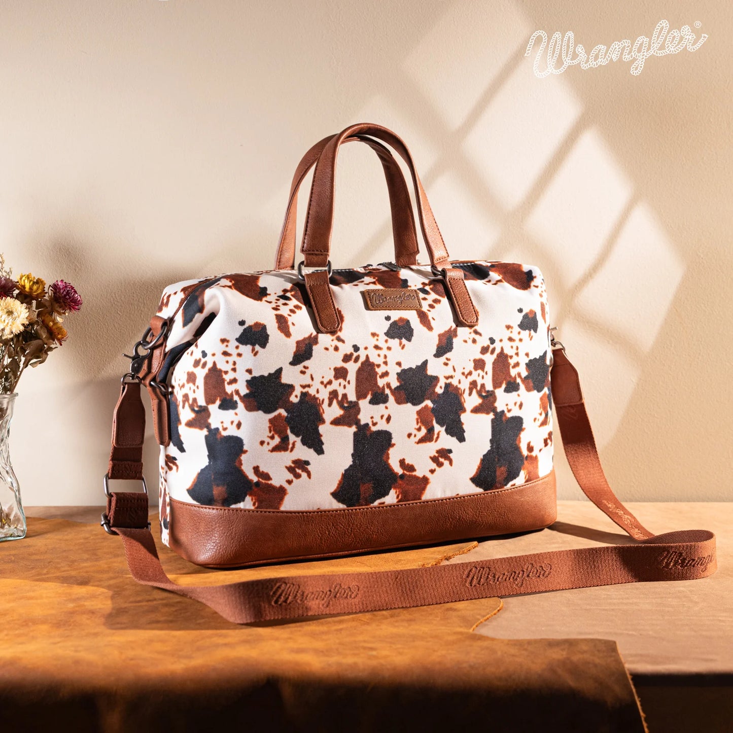 Wrangler Cow Print Collection Weekender Bag -Brown