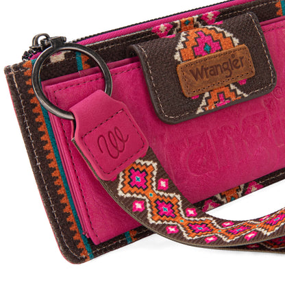 Wrangler Aztec Print Bi-Fold Wallet Wristlet - Hot Pink