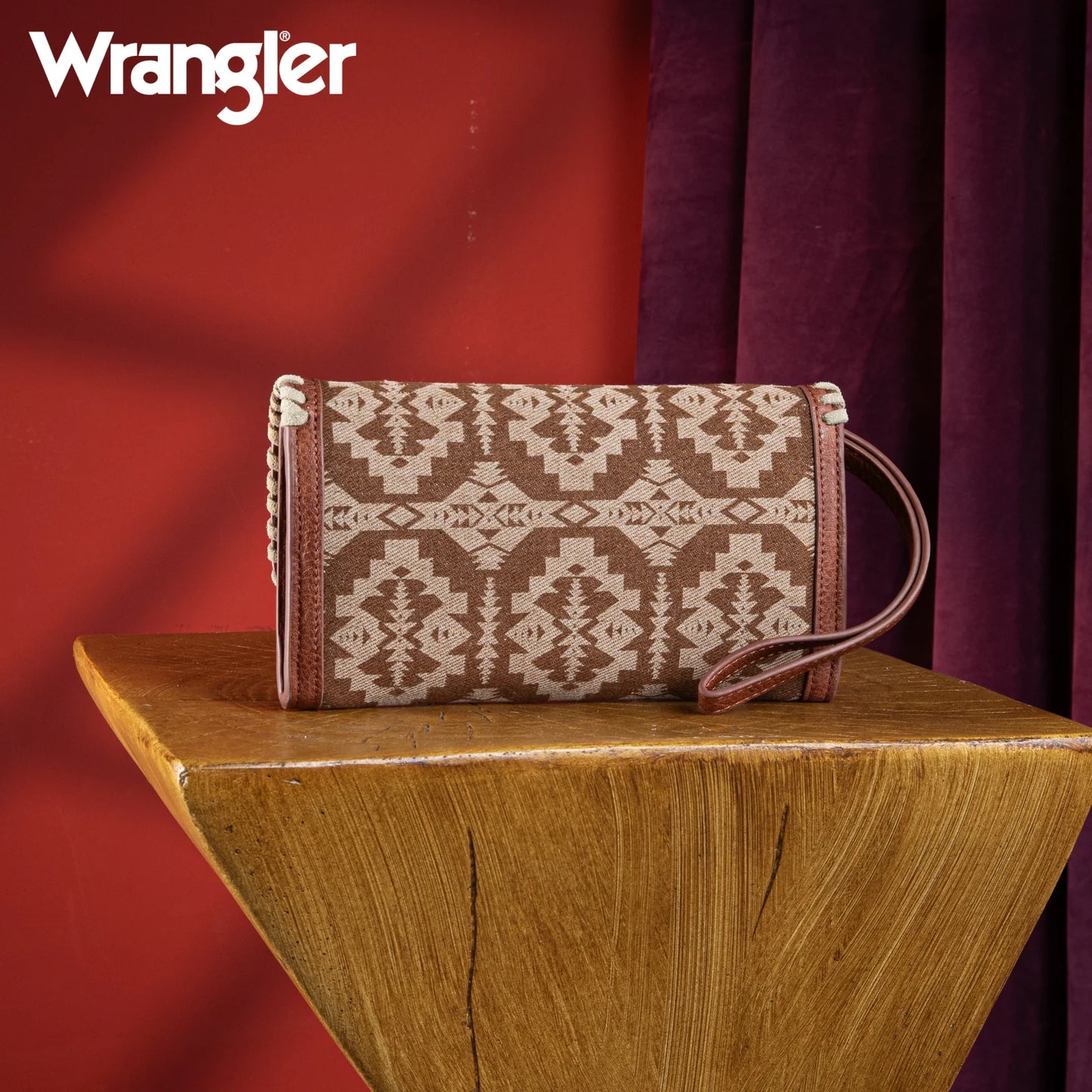 Wrangler Southwestern Print Wallet/Wristlet/Shoulder Bag - Tan