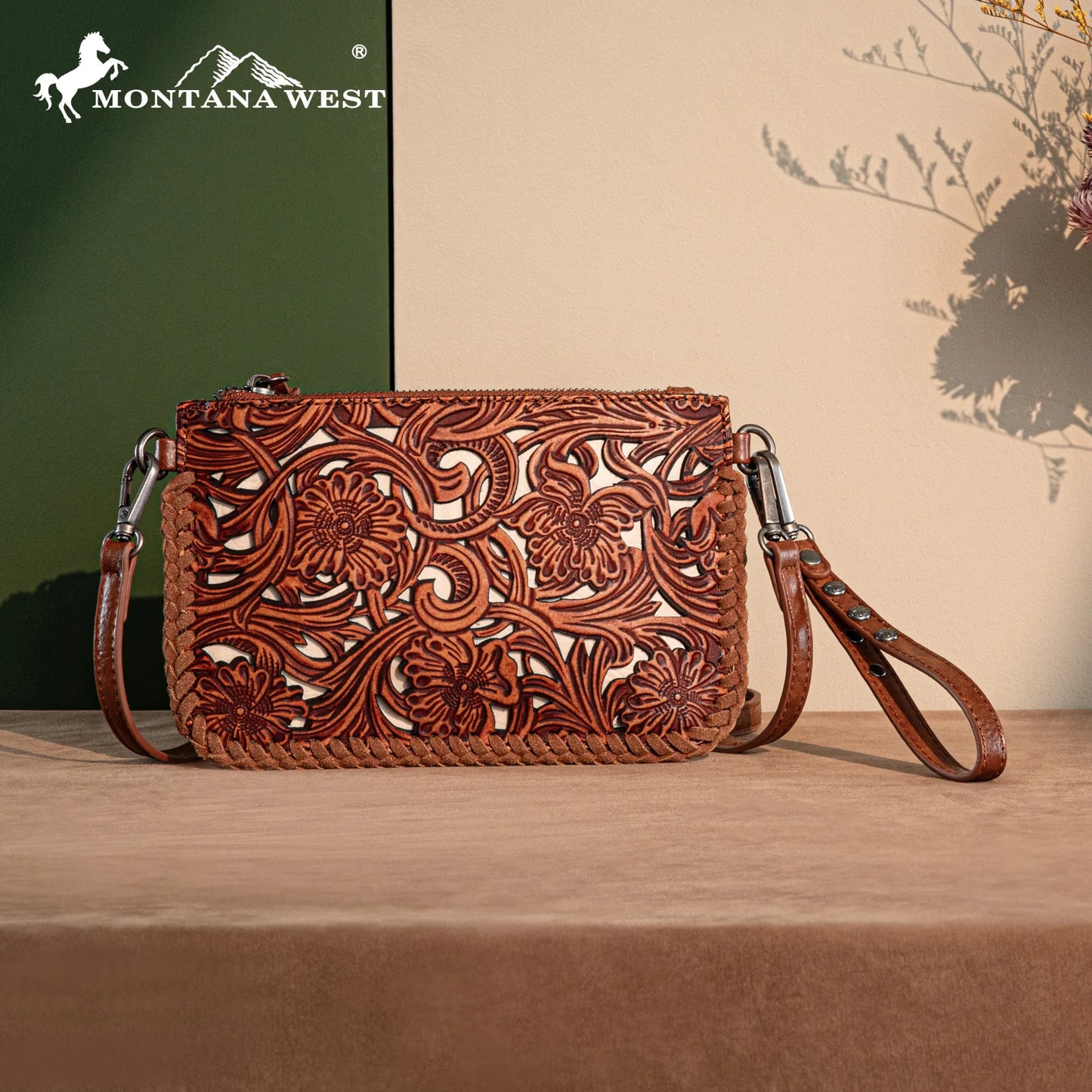 Trinity Ranch Leather Floral Tooled Collection Clutch/Crossbody