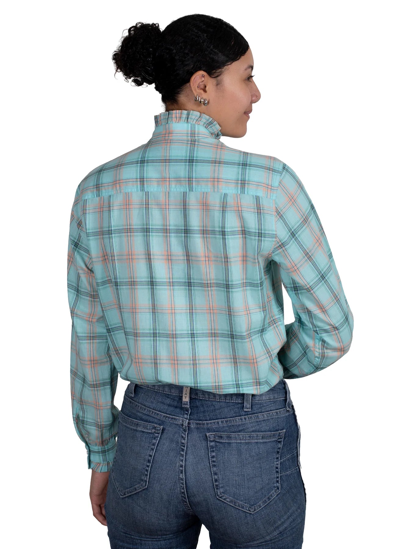 Just Country Ladies Abbey Frills Full Button Print Mint Green Plaid