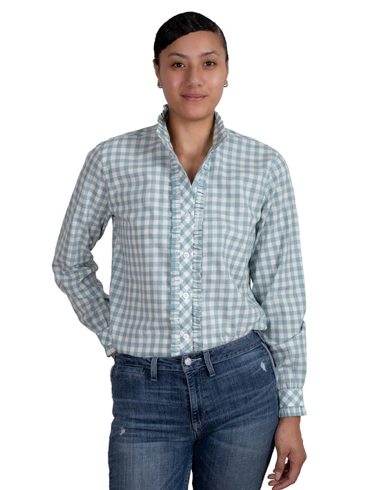 JUST COUNTRY Women's - Abbey Frills - Full Button - Dusty Turquoise Check