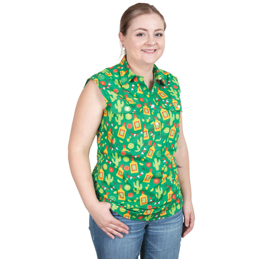 Just Country Women's - Lilly - 1/2 Button Sleeveless - Green Cactus