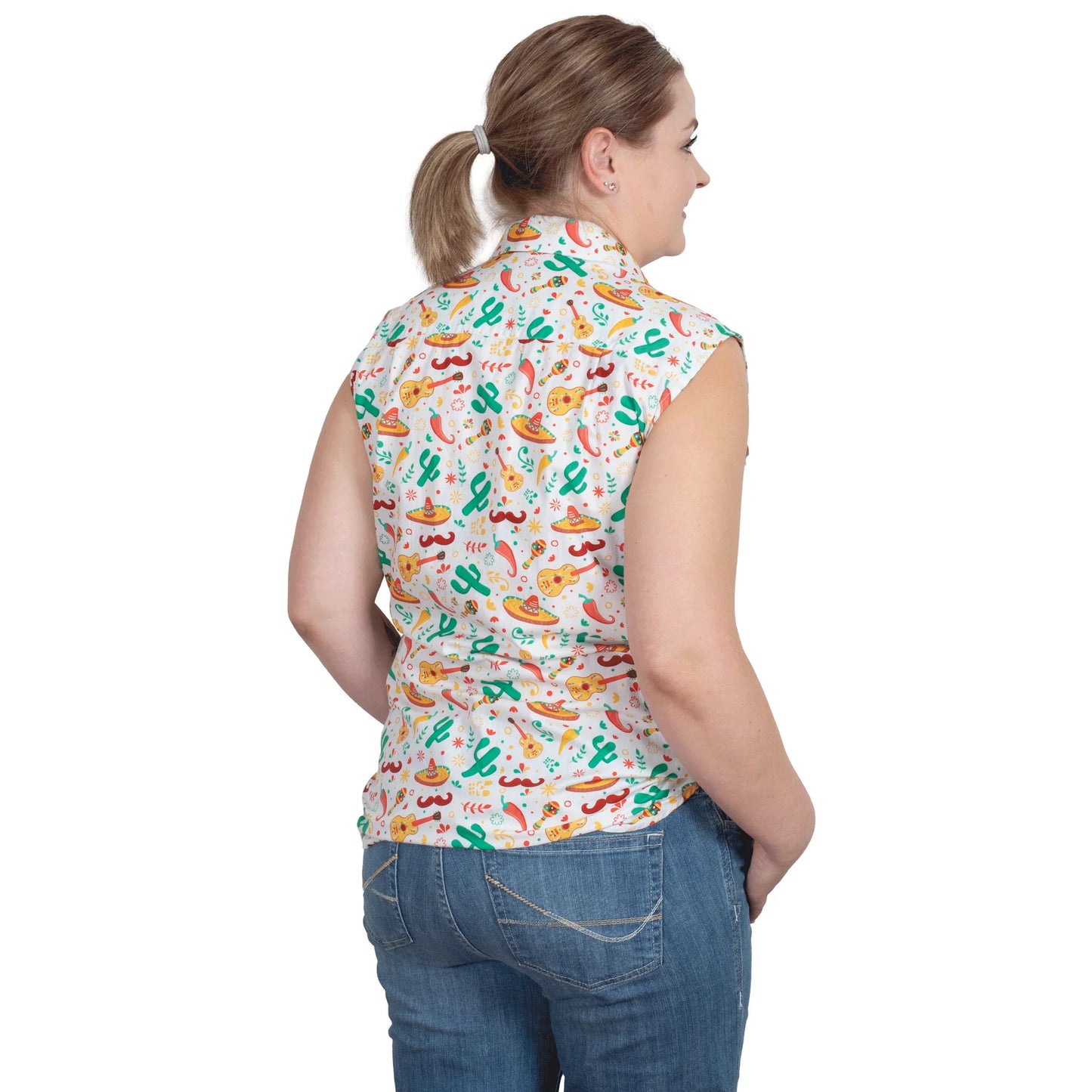 Just Country Women's - Lilly - 1/2 Button Sleeveless - White Cactus/Chilli