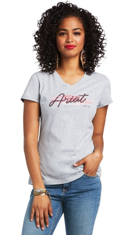 Ariat Ladies Real Logo Script Classic Fit Tee Heather Grey