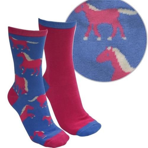 Kids Farmyard Socks Twin Packs Blue/Pink