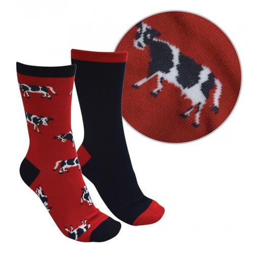 Kids Farmyard Sock Twin Packs Red/Navy