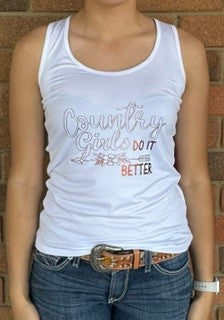 Ladies Country Girls do it better Razor Singlet - White