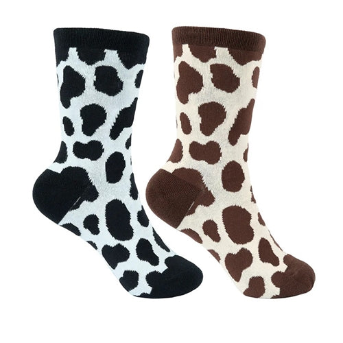 Pure Western Kids Crew Socks - Black/Tan Cow Print