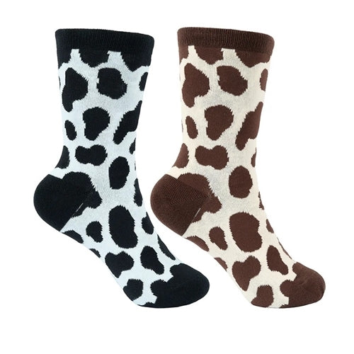 Pure Western Adults Crew Socks - Black/Tan Cow Print