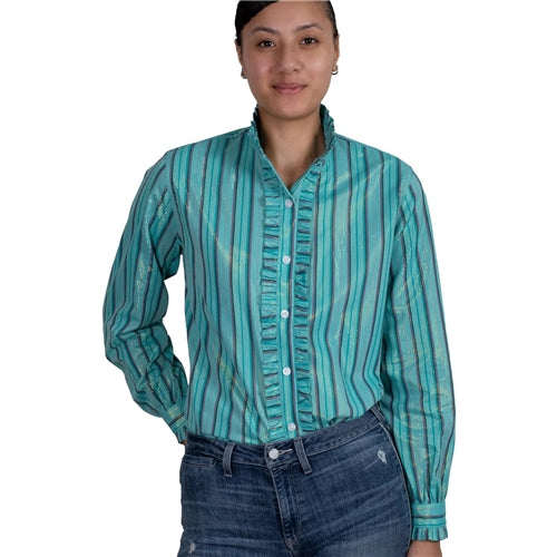 Just Country Women's - Abbey Frills - Full Button - Turquoise Strip