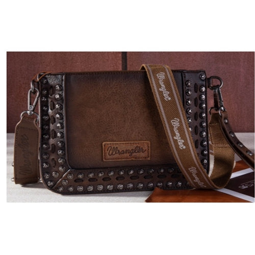 Wrangler Rivets Studded Wristlet/ Crossbody - Coffee