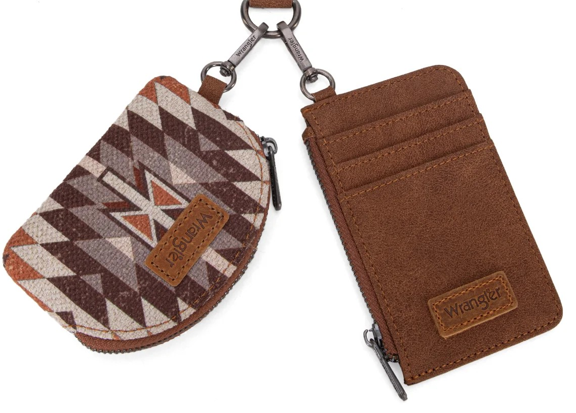 Wrangler Southwestern Art Print Dual Pouch Wristlet -Brown