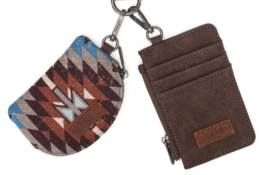 Wrangler Southwestern Art Print Dual Pouch Wristlet -Coffee