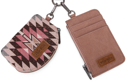 Wrangler Southwestern Art Print Dual Pouch Wristlet -Dark Pink