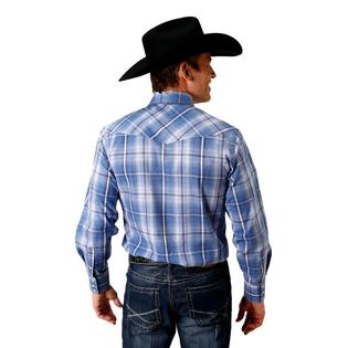 Roper Western Shirt Mens L/S Plaid Snap Blue